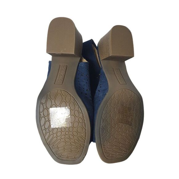 Women's Aussie Blue Suede Heels Cutout Peep-Toe Block Heel Sandals Size 6.5 - Picture 8 of 9
